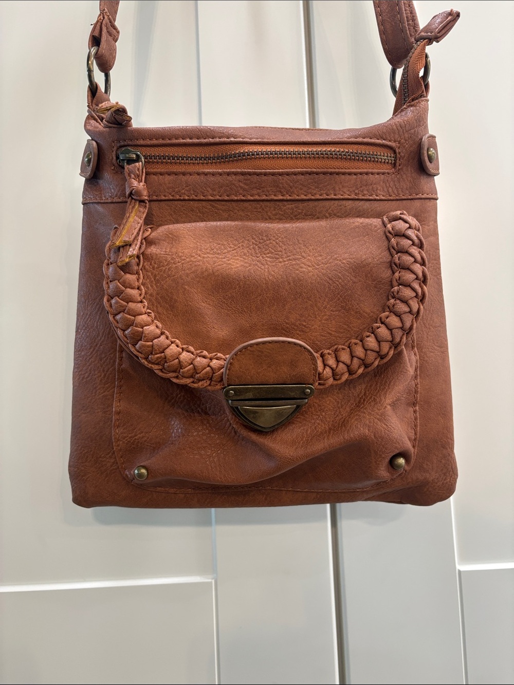 Brown Braided-Handle Crossbody Bag - Unbranded